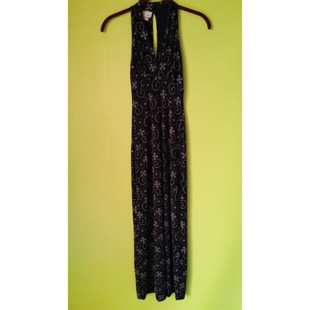 Pia Empire Scroll Floral Stretch Maxi Dress Sz S